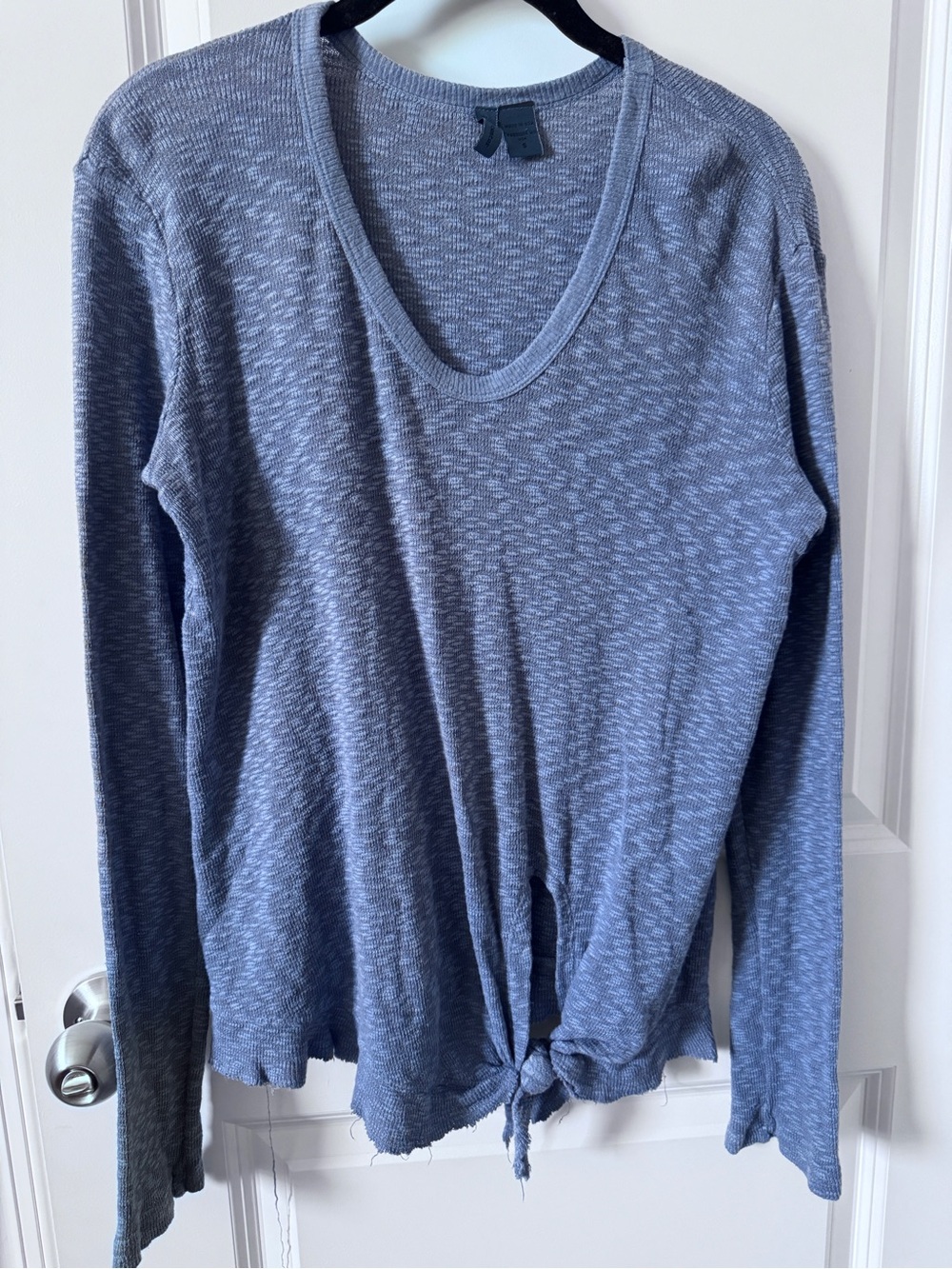 Left Of Center Womens Pullover Sweater Gray/Blue- Long Sleeve Tight Knit—Small